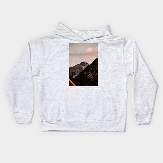 Red Sunset on Rocky Mountain Kids Hoodie by Luigi Veggetti